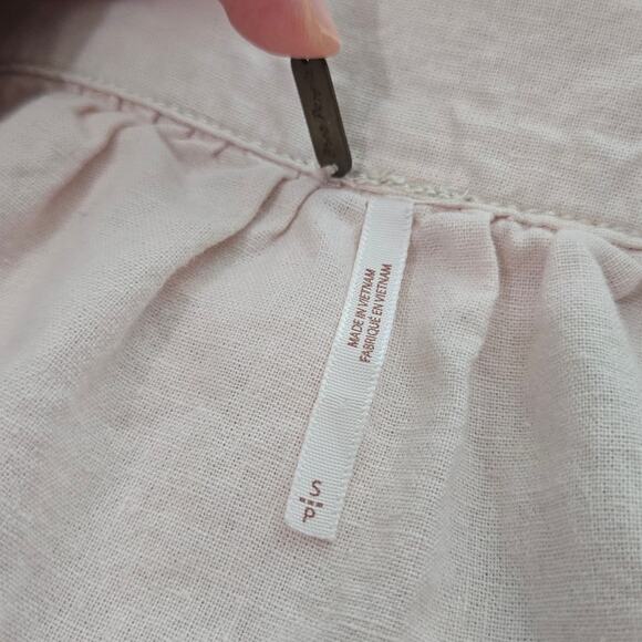 Free People Pink Sunshine In My Pocket Button Front Top Linen Blend Womens Small - Picture 9 of 11